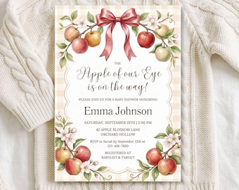 Apfel unseres Auges-Babyparty-Einladungsvorlage | Editierbare Apple Orchard Baby Shower Invite | Babypartyeinladung Herbst | Leinwanddruck