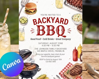 Einladungsvorlage für die Grillparty im Garten | Bearbeitbare Sommergrillparty | Familienpicknick | Druckbare Einladung