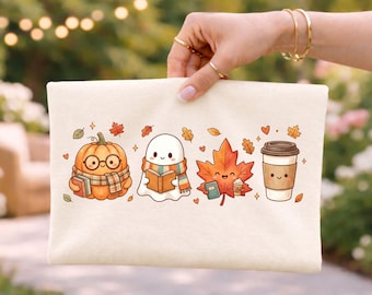 Gemütlicher Herbst Buch Club Clipart PNG | Herbst Aquarell Kürbis Geist Kaffeetasse | Süsse Lesefreunde | Transparentes PNG