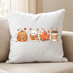 Cozy Fall Book Club Clipart PNG | Autumn Watercolor Pumpkin Ghost Coffee Cup | Cute Kawaii Reading Friends | Transparent PNG image 10