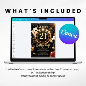 Casino Night Birthday Invitation Template | Poker Party Invite | 21st Birthday Invite | Editable Canva Invitation image 3