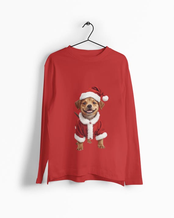 Santa Dog Long Sleeve Tee | Christmas Puppy Shirt