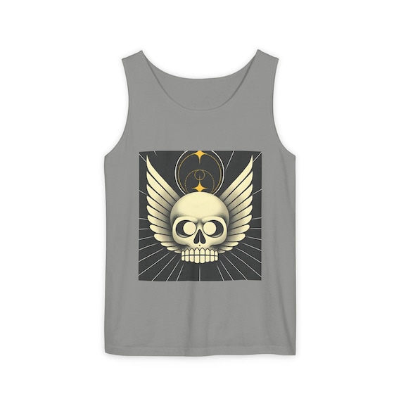 Winged Skull Tank Top | Gothic Skull Graphic, Retro Sunburst