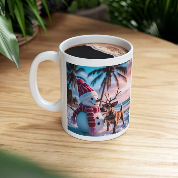 Holiday Reindeer & Santa Dog Mug | Ceramic Coffee Mug