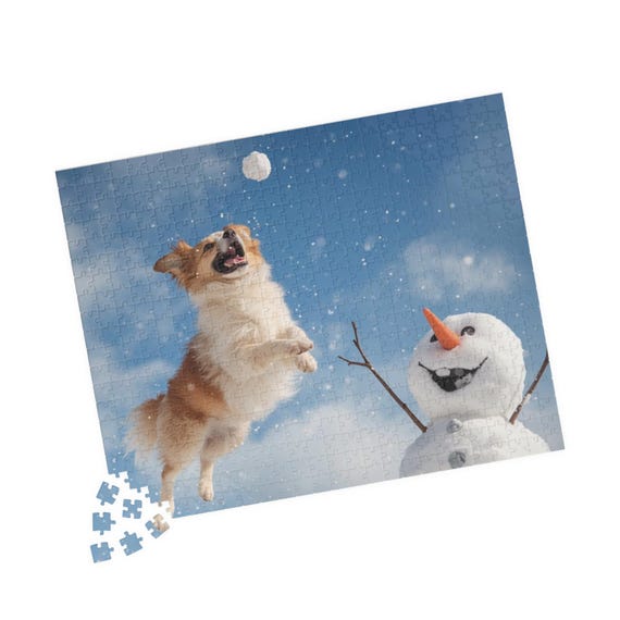 Jumping Corgi with Snowman Puzzle