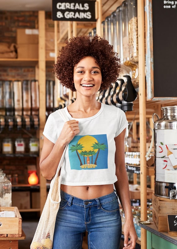 Sunset Palm Surf 'My Life' Beach Graphic Crop Top