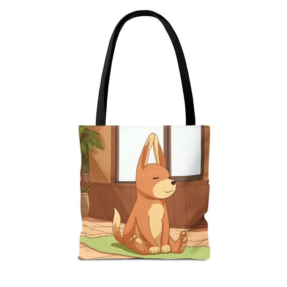 Meditating Dog Tote Bag | Cartoon Shiba Inu Yoga AOP Tote