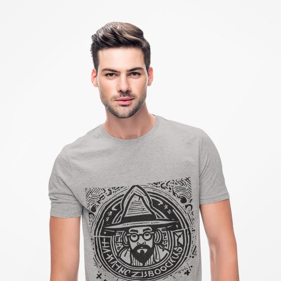 Asian man Portrait Tee | Hand-Drawn Occult Circle Illustration