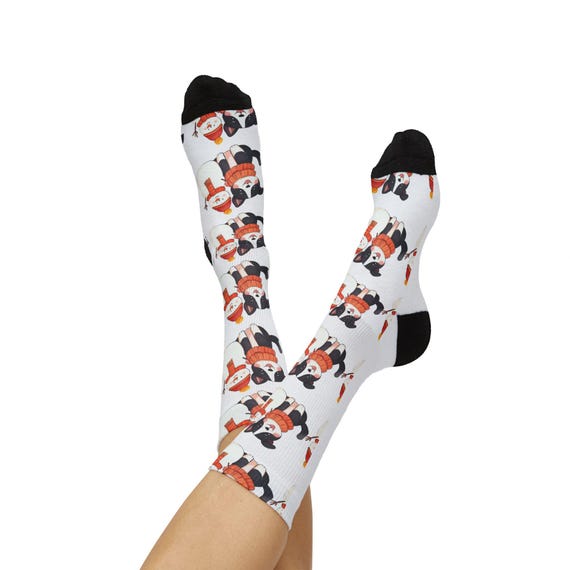 Snowman and Doggie Pattern Socks | Sublimation Crew Socks, Cute Fox Repeat Design