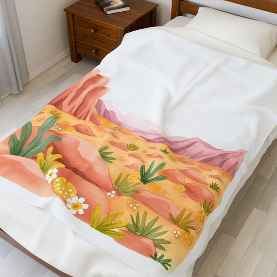 Desert Landscape Velveteen Plush Blanket – Soft Cozy Throw, Southwest Decor (50x60)