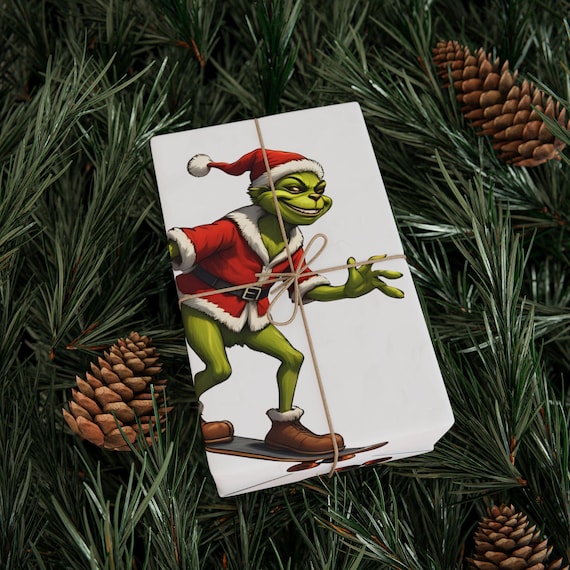 Skateboarding Grinch Christmas Wrapping Paper | Holiday Gift Wrap