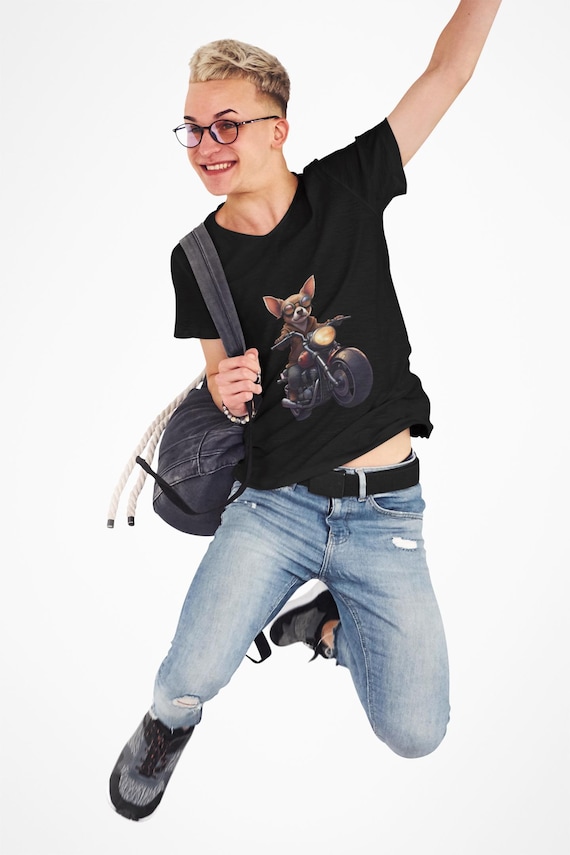 Chihuahua Motorcycle Tee: Biker Dog V-Neck Shirt