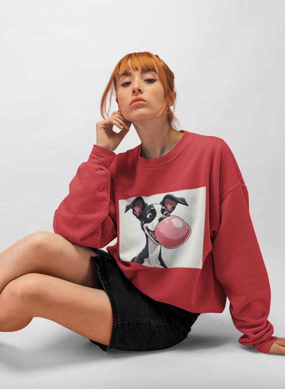 Boston Terrier Sweatshirt | Bubble Gum Dog Illustration
