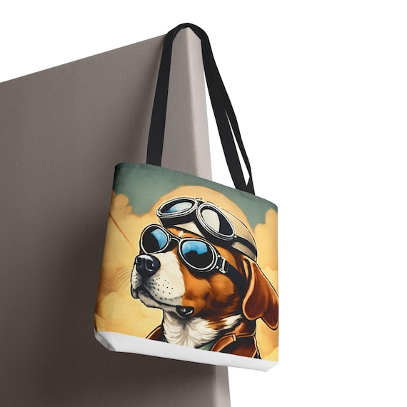 Aviator Beagle Dog Tote Bag | Vintage Pilot Goggles Illustration