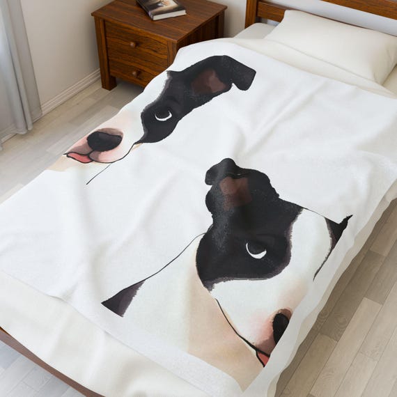 Black and White Puppy Face Velveteen Plush Blanket | Very goofld quality