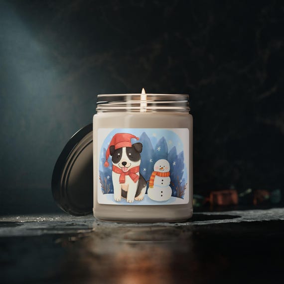 Winter Puppy with Snowman Candle | 9oz Soy Jar