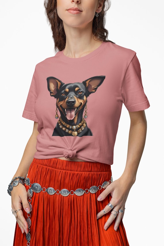 Doberman Portrait Tee | Dog Face Graphic, Beaded Collar Illustration