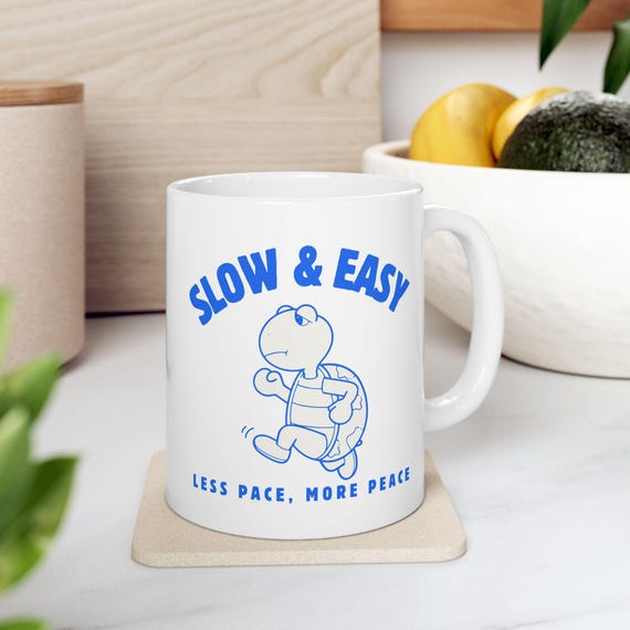Slowly, Slowly illustration mug | minimalist blue text ceramic mug