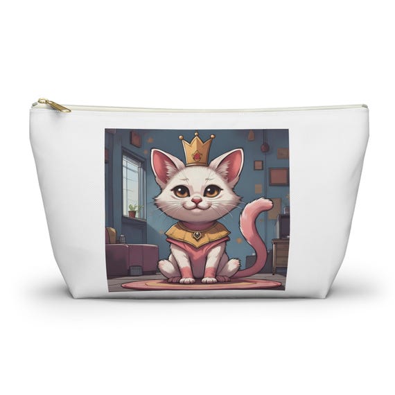 Cartoon Cat Crown Accessory Pouch | Pet Portrait Zipper Bag