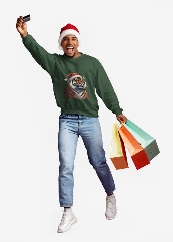 Tiger Wearing Santa Hat Sweatshirt | Christmas Tiger Crewneck