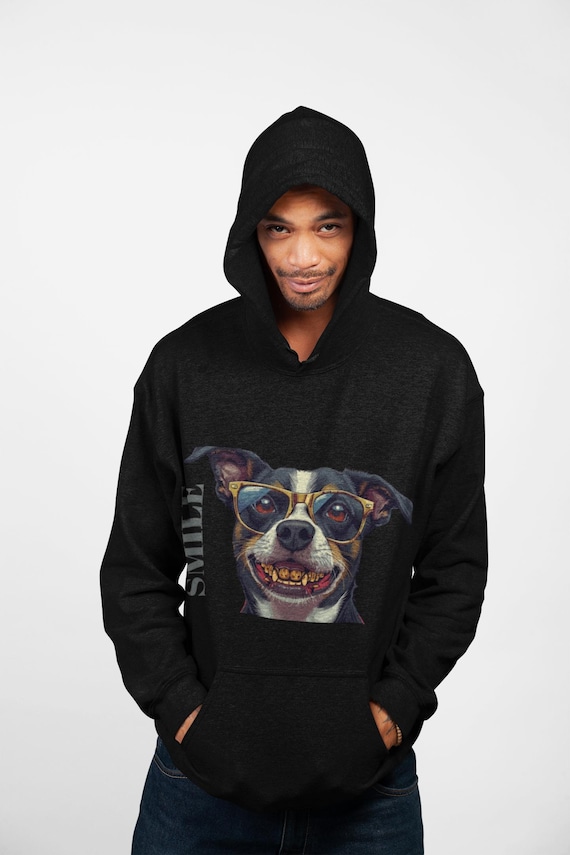 Smiling Dog with Glasses Hoodie | Funny Canine Portrait