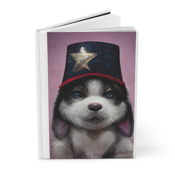 Husky Puppy in Fez Hardcover Lined Journal