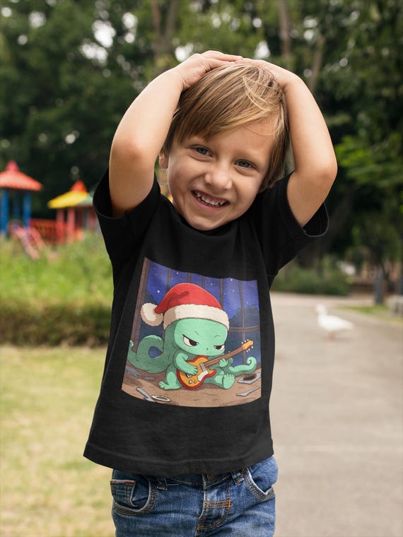 Chiba Cthulhu Playing Guitar Tee | Kids Christmas Holiday Shirt