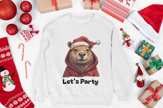 Capybara Hoodie Let's Party! sweatshirt | Holiday animal crewneck