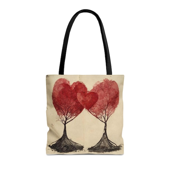 Heart Tree Art tote bag | Floral Heart Illustration tote bag