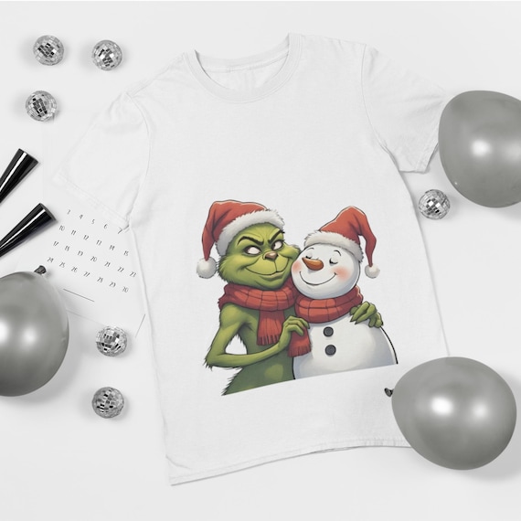 Grinch Hugging Snowman T-Shirt | Christmas Character Holiday Tee