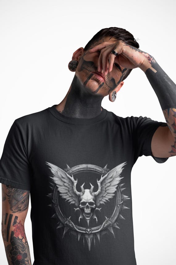 Winged Skull with Spikes Tee | Gothic Skull Graphic T-Shirt