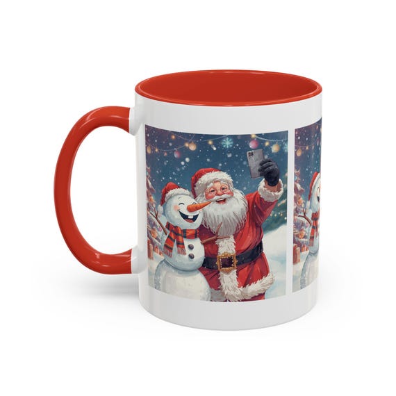 Santa and Snowman Selfie Mug | Christmas Holiday Coffee Cup