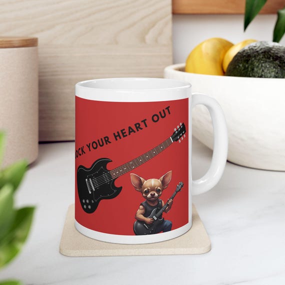 Rock Your Heart Out Chihuahua Guitar Mug | Ceramic Coffee Cup