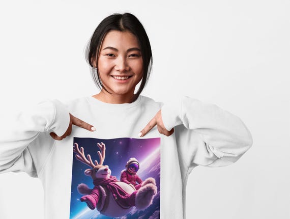 Rudolph in Space Sweatshirt | Retro Space Reindeer, AI Art