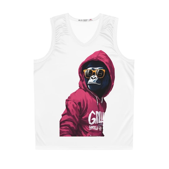 Gorilla in Hoodie Illustration Basketball Jersey | Urban Streetwear Animal Design