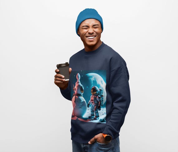 Astronaut and Snowman on Moon Sweatshirt