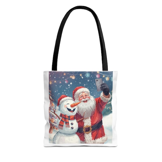 Santa and Snowman Selfie Tote Bag | Christmas Holiday Tote