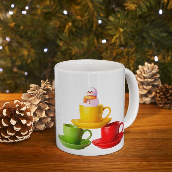 Rainbow Tea Cups Mug | Colorful Stacked Teacups Ceramic Coffee Cup