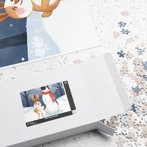 Bunny and Dog Snowman Puzzle 520 Piece | Winter Scene Jigsaw