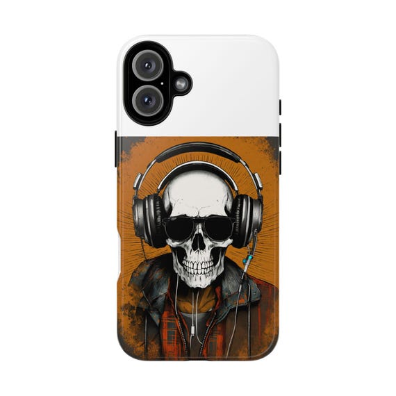 Skull with Headphones phone case | Tough rock music design