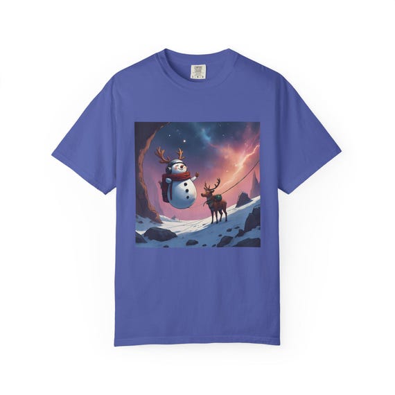 Snowman Robot in Space Graphic Tee, Unisex Winter Shirt