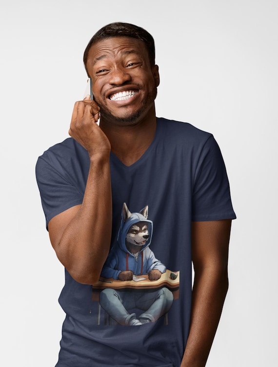 Wolf in Hoodie V-Neck Tee | Urban Animal Art Print