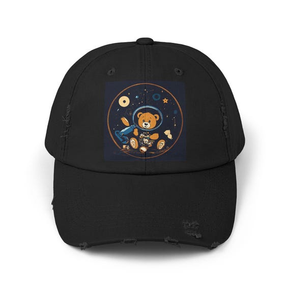 Astronaut Bear Patch Cap | Distressed Baseball Hat, Space Teddy Design