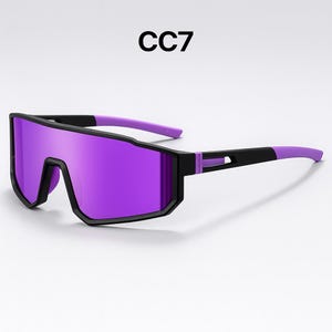 May include: Sport sunglasses with a black frame and purple lenses. The arms are black with purple tips. The text "CC7" is printed in black at the top.
