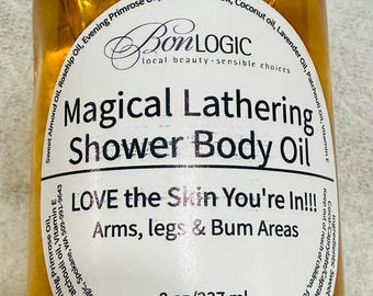 All Natural Lathering Shower Oil,  Moisturizing helps Bruising, Crepey Skin, Pure Botanical Blend