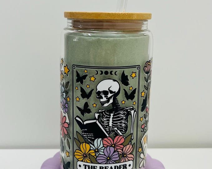 Featured listing image: The Reader Tarot inspired Glass Tumbler, 16oz