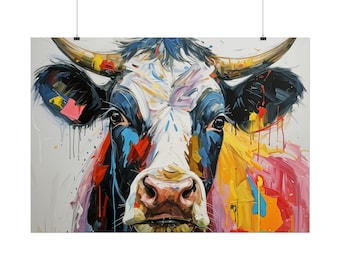 Abstract Cow Art Print | Colorful Farmhouse Wall Decor