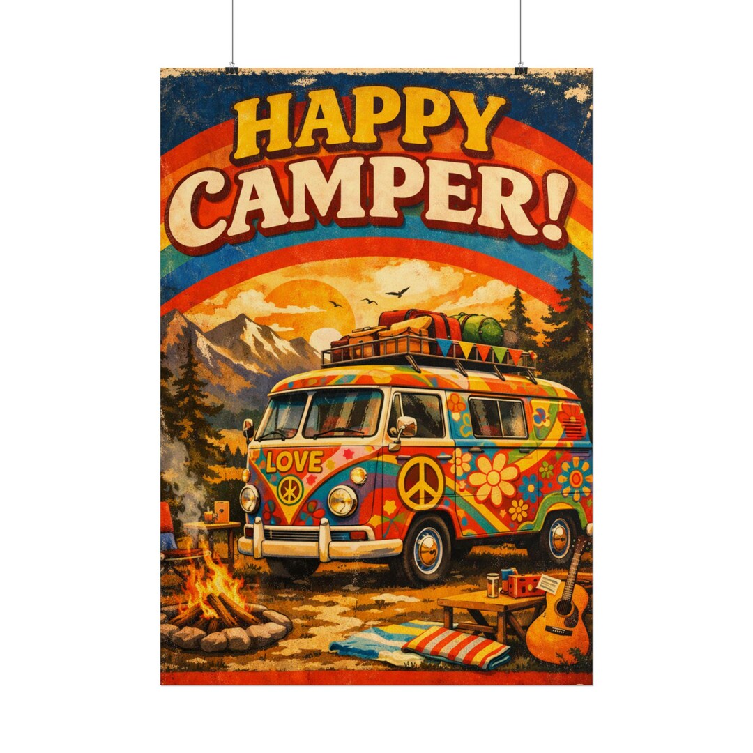 Retro Camper Van Poster, Psychedelic Boho RV Wall Art - Etsy