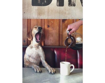 Funny Dog Coffee Poster, Vintage Meme Print