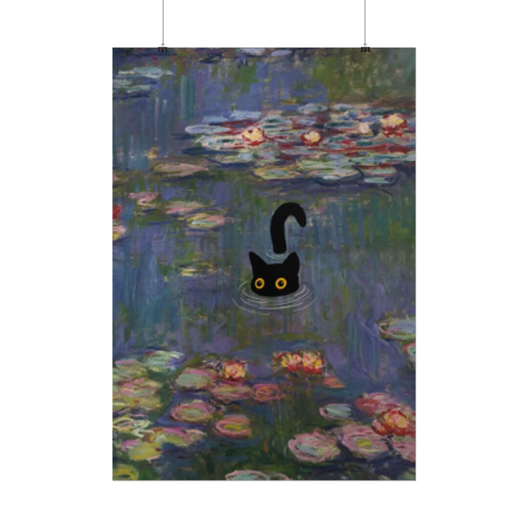 Cat Print Monet Water Lilies Funny Poster,impressionist Art Wall Decor ...